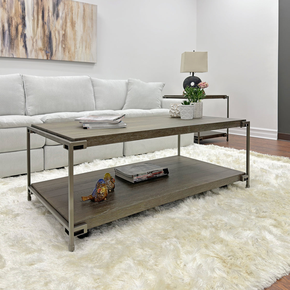 Corbeta Metal Frame Wood Coffee Table with Casters - Aged Graphite