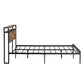 Full Size Metal Platform Bed Frame with Wooden Headboard