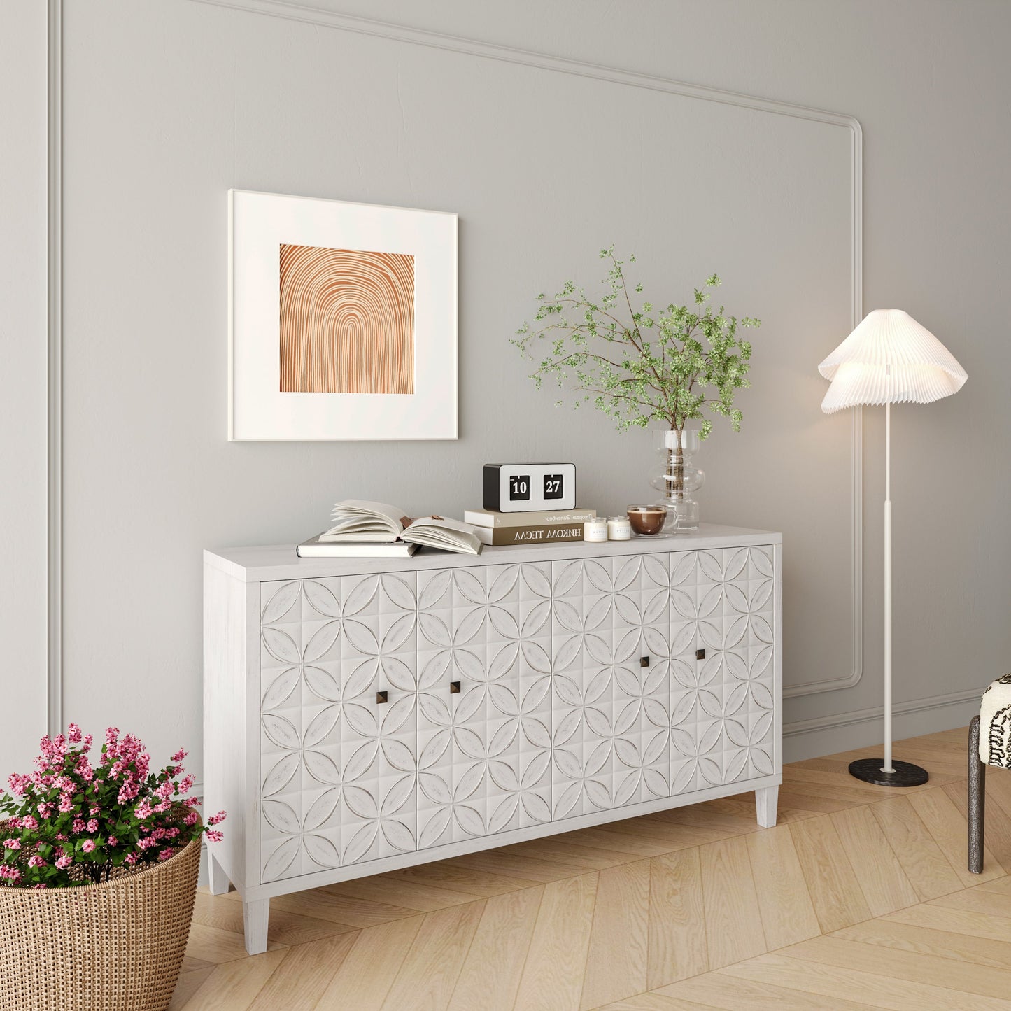 Accent Cabinet 4 Door Wooden Cabinet Sideboard Buffet Server