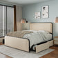 Modern Metal Bed Frame with Curved Upholstered Headboard