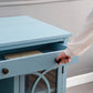Stylish Blue Desk with Drawers and Glass Front Cabinet