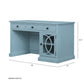Stylish Blue Desk with Drawers and Glass Front Cabinet