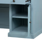 Stylish Blue Desk with Drawers and Glass Front Cabinet