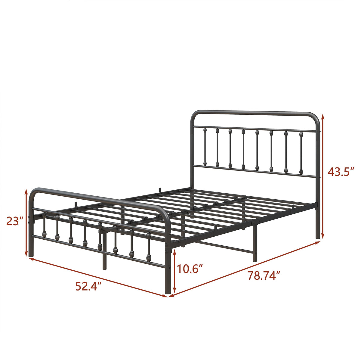 Metal Platform Bed Frame with Victorian Style Headboard