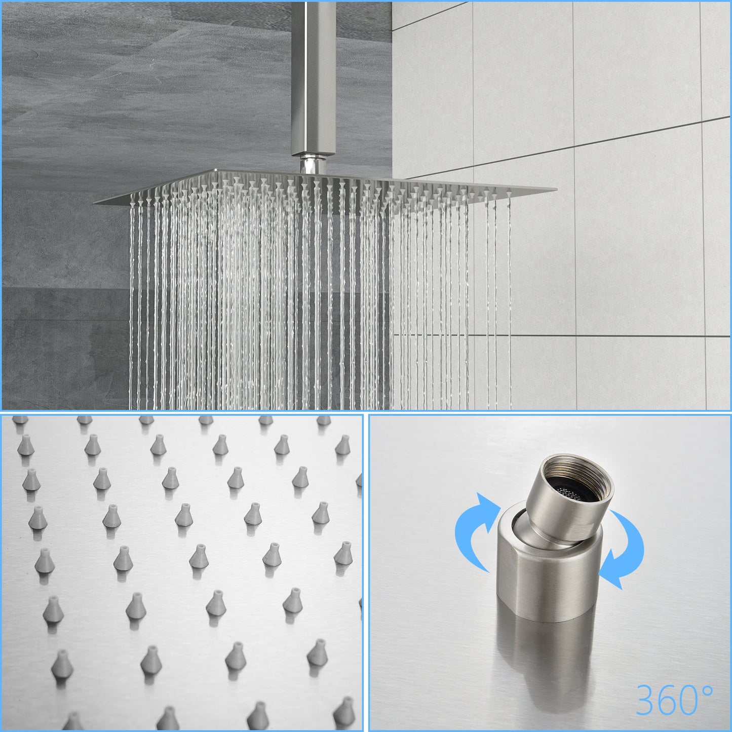 12 Inch Square Brushed Nickel Rain Fixed Shower Head