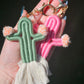 Handmade cactus keychains. boho desert style macrame keychain gift for her.