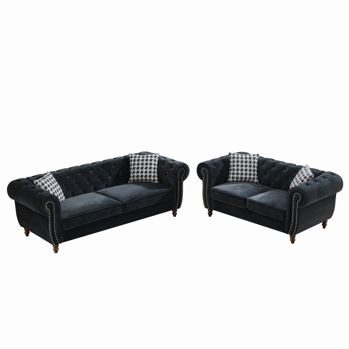 Chesterfield 3 And 2 Seater Upholstery Sofa With Roll Armrest & Nailhead Fabric Couch - view 5
