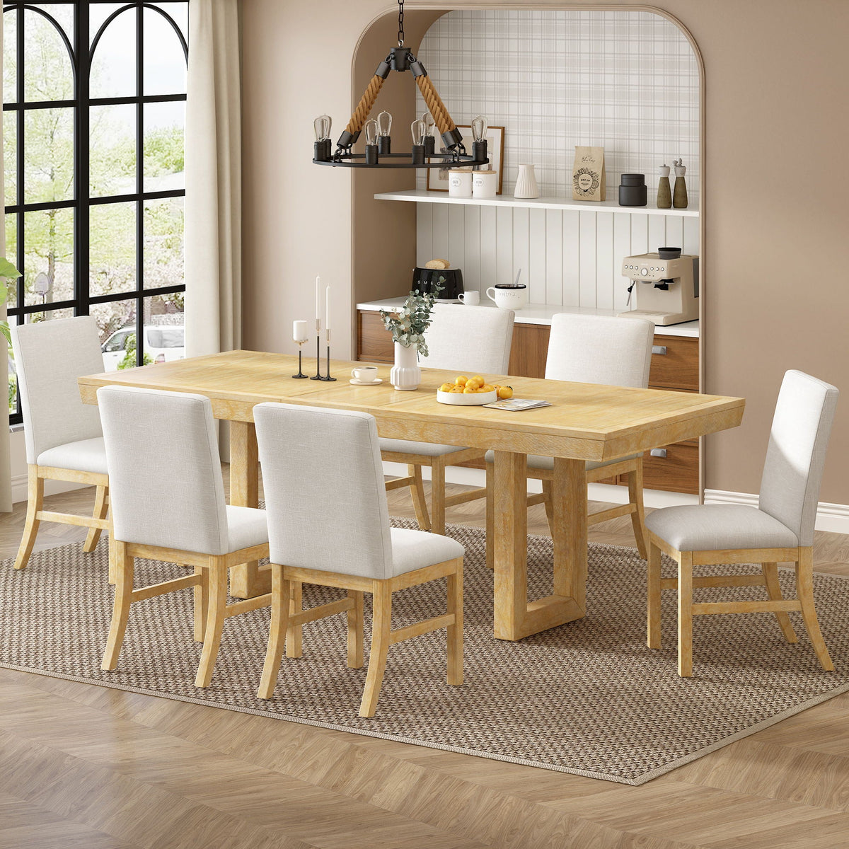 Topmax - 7 Piece Traditional Extendable Dining Table Set With Butterfly Leaf And 6 Upholstered Dining Table - view 5