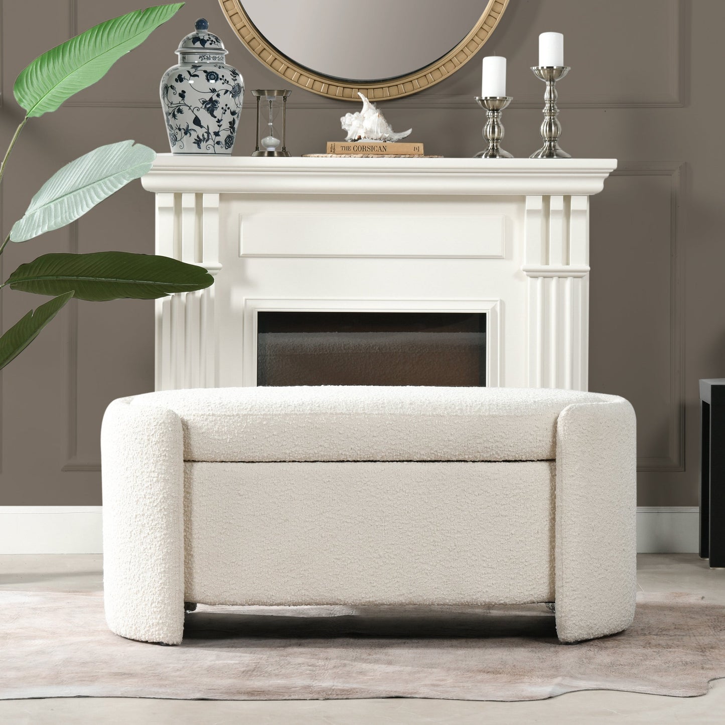 Fuji 43" Upholstered Oval Storage Bench