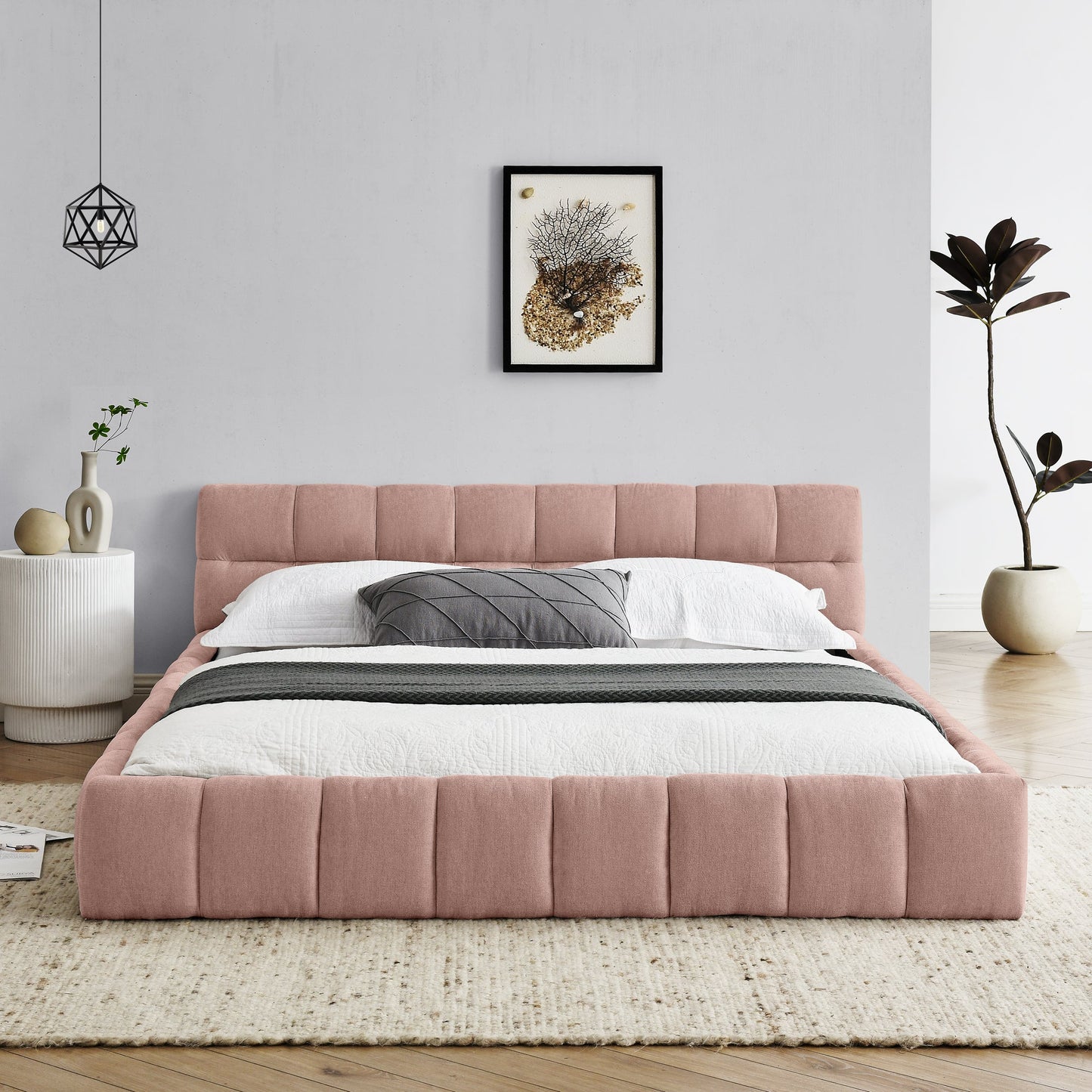 Queen Size Upholstered Bed Frame with Headboard