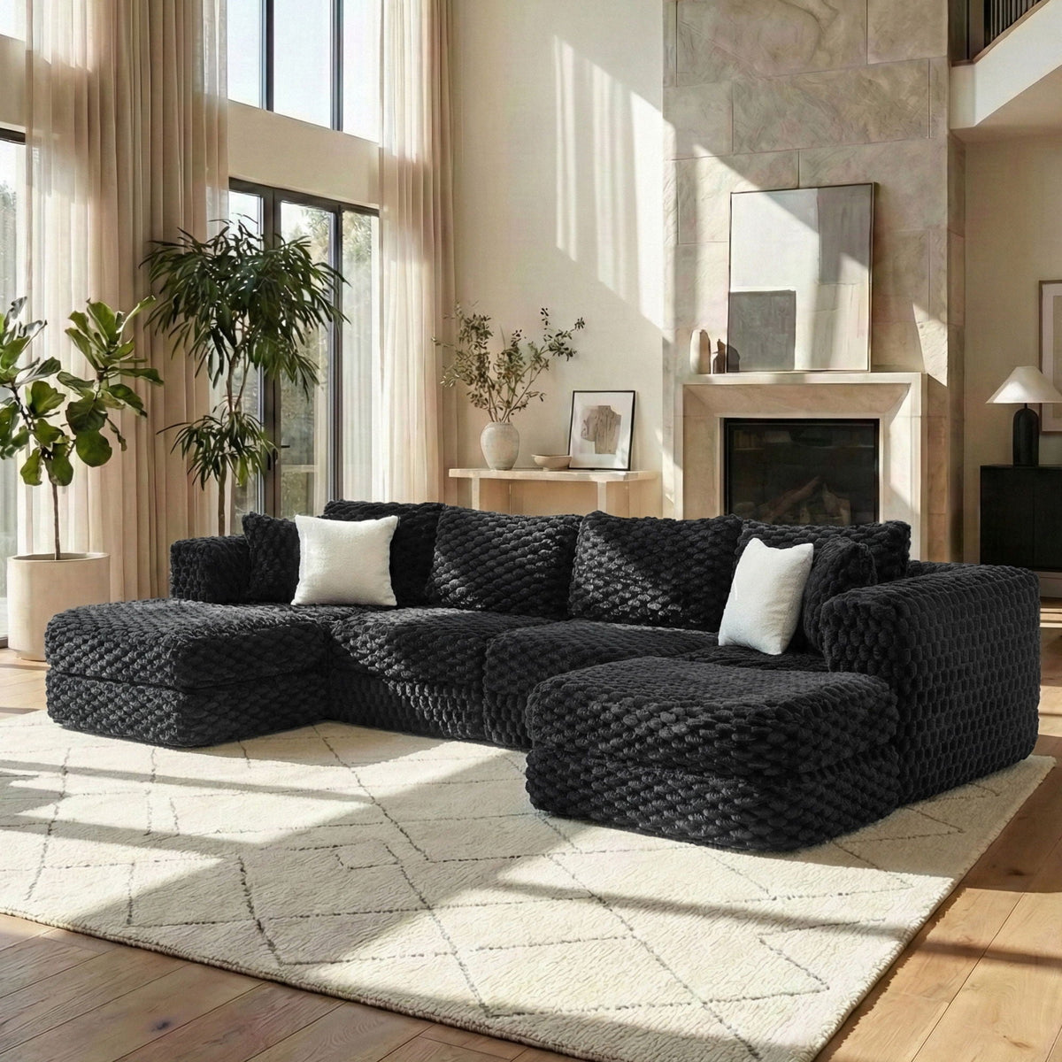 Modular Sectional Sofa, Boneless Couch With 2 Movable Ottomans - view 9