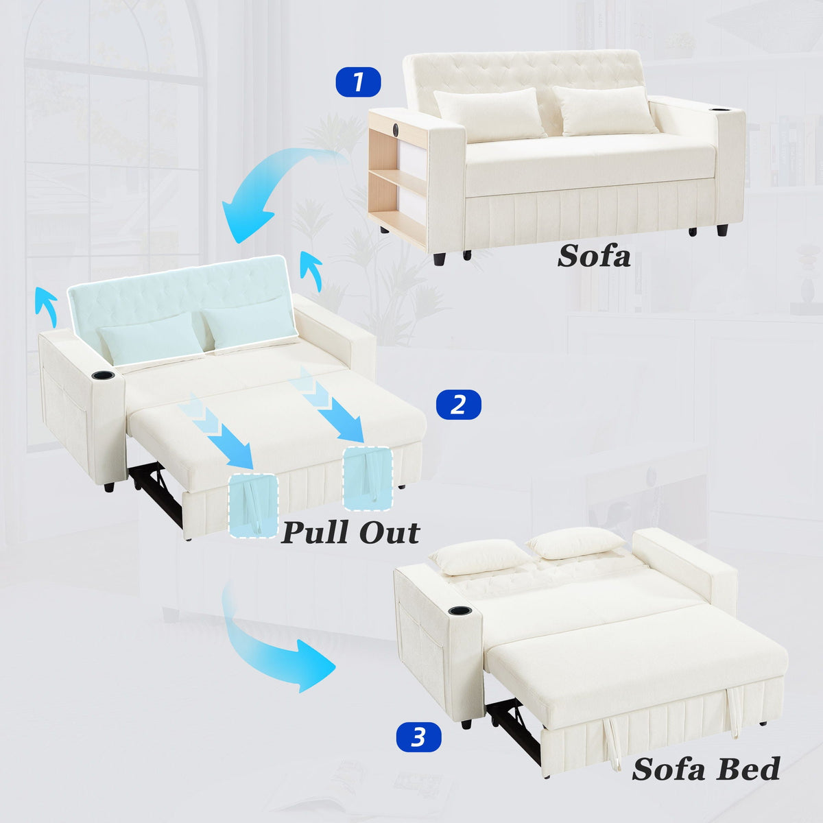 Pull-Out Sofa Bed Convertible Couch With Adjustable Backrest For Living Room - view 5