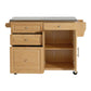 Indoor Bamboo Rolling Kitchen Island with Stainless Steel Top