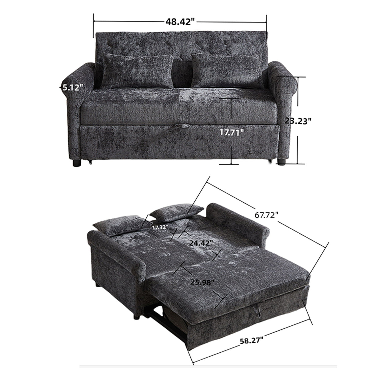 Loveseat Sofa Bed, Pull - Out Couch Sleeper & 2 Pillows - view 5