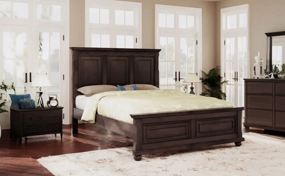 Traditional Town and Country Style Pinewood Vintage Tall Headboard King Bed Frame