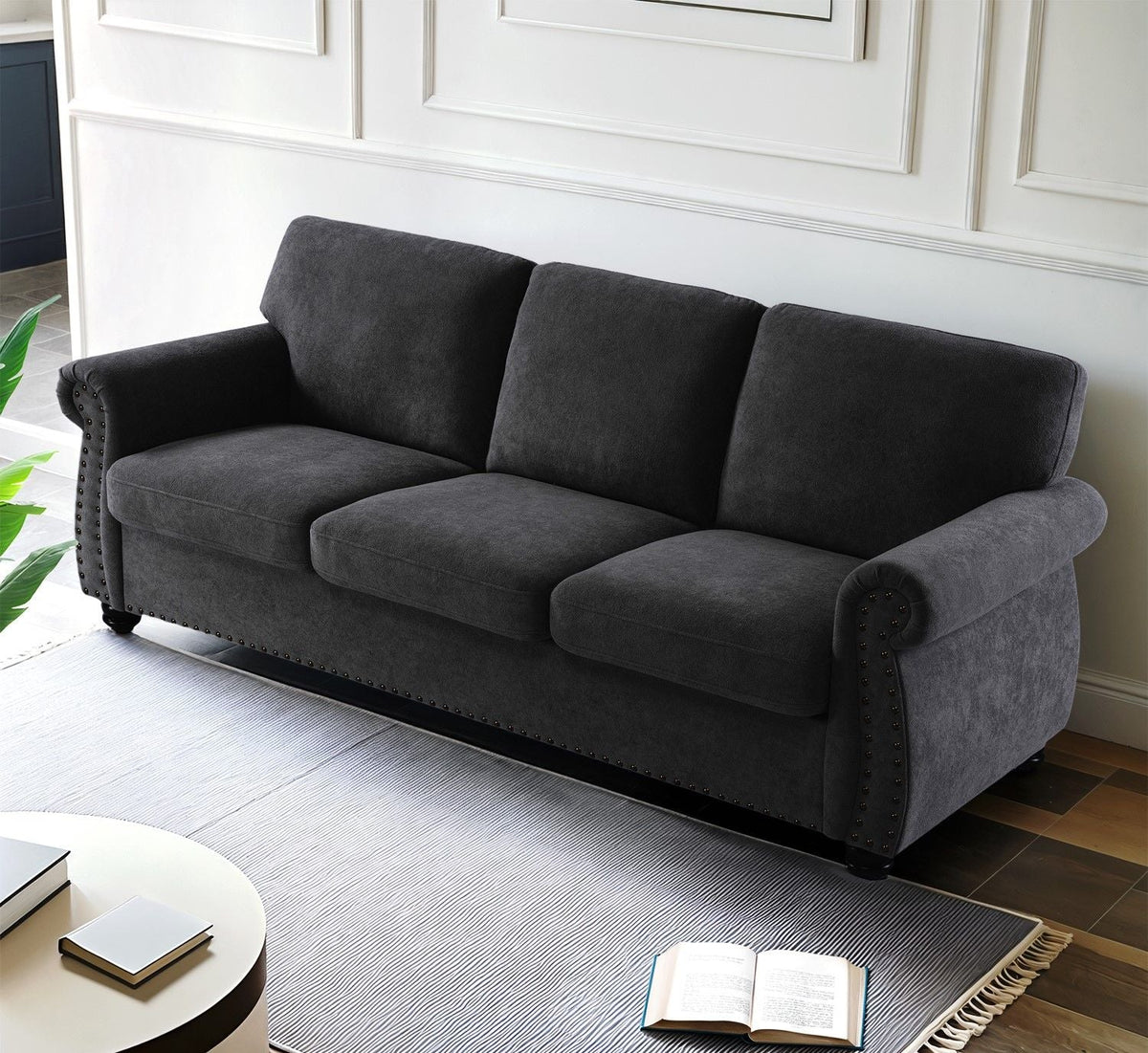 Soft Sofa, Upholstered 3 Seater Couch With High Density Foam, Loose Back Cushions And Turned Legs - view 6