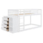 Twin Over Twin Bunk Bed with 4 Drawers and 3 Shelves - White