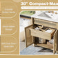 30-Inch Bathroom Vanity: Handwoven Rattan Doors, Solid Wood Legs & Resin Basin