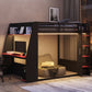 Full Size Wooden Gaming Bunk Bed with Desk and Storage