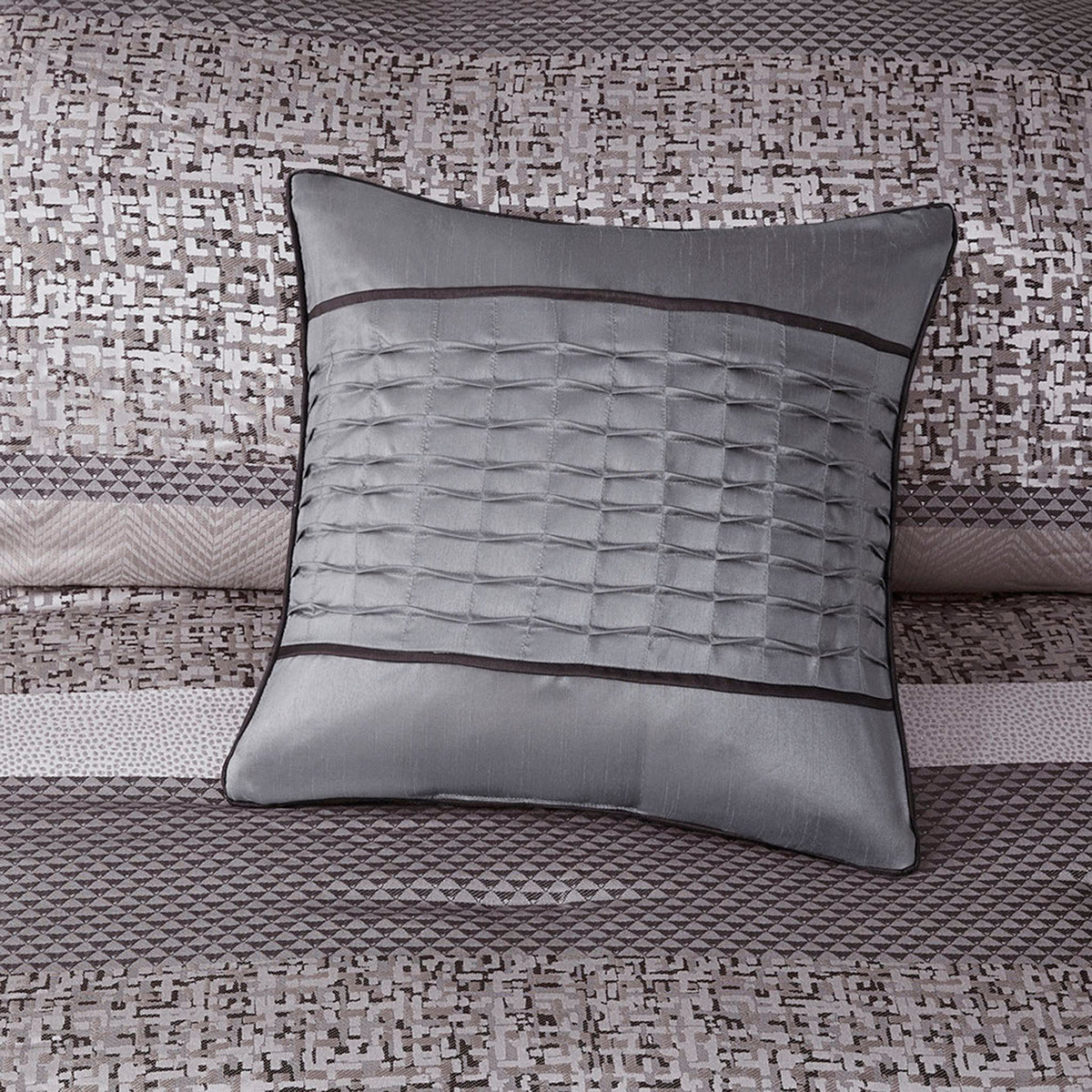 7 Piece Jacquard Comforter Set Grey Taupe King