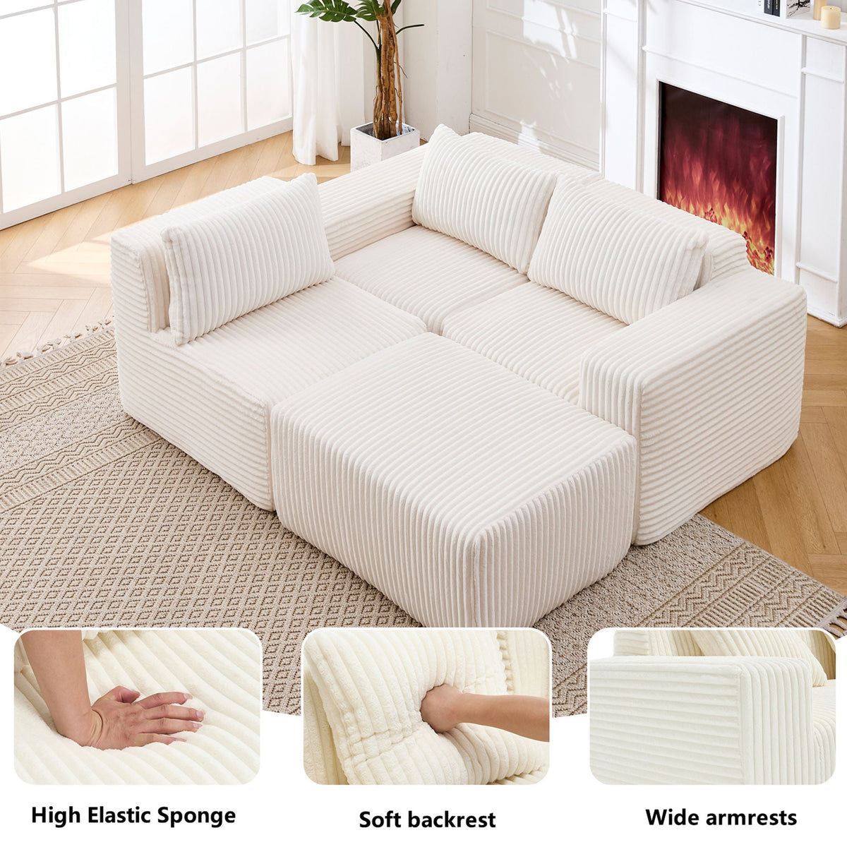 L - Shape Modern Minimalist Modular Sectional Sofa, Upholstered Cloud Couch With Deep Seats - view 6