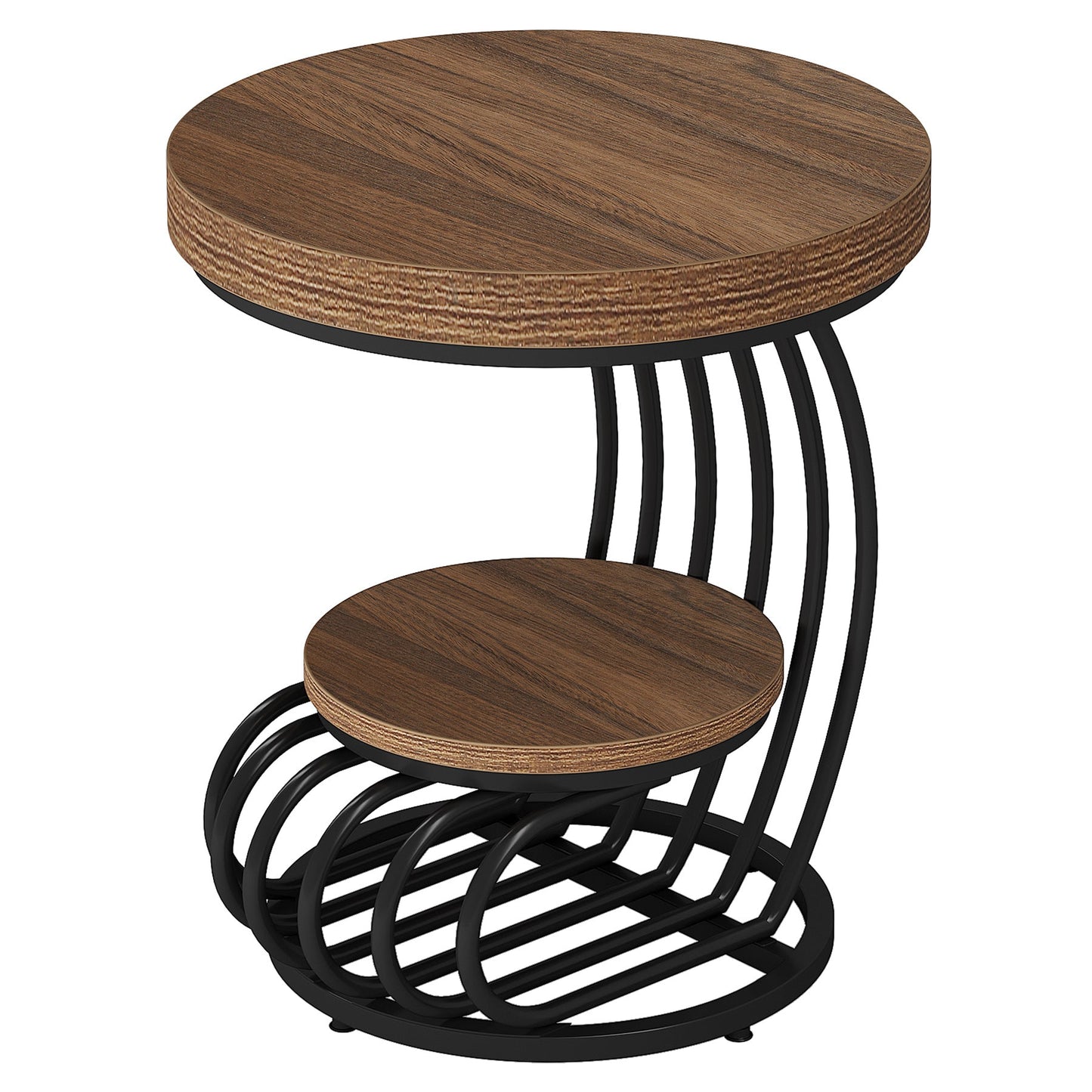 19.68" Round Vintage End Table with 2-Tier Storage