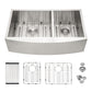 Double Bowl Farmhouse Kitchen Sink - 33"x20" Stainless Steel