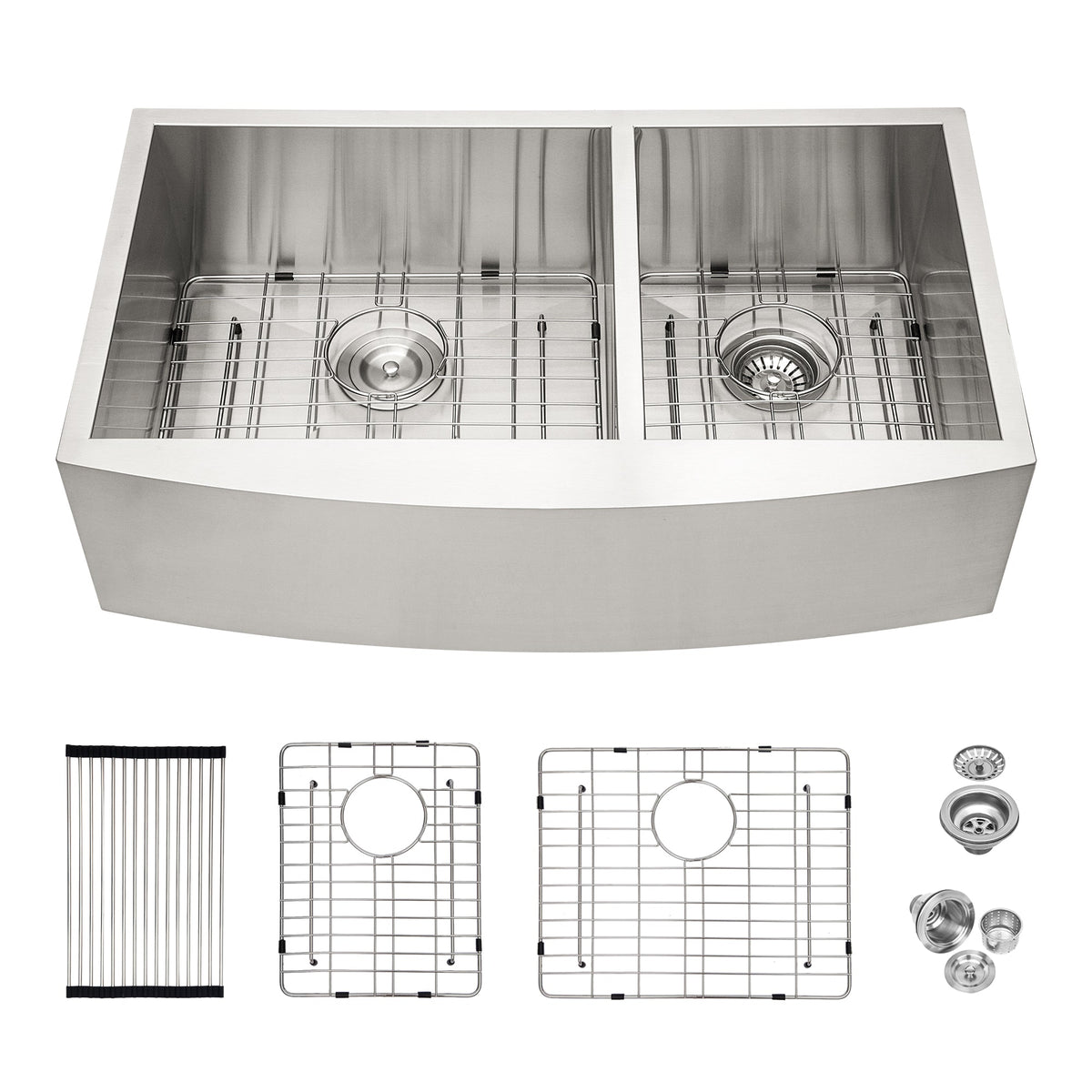 Double Bowl Farmhouse Kitchen Sink - 33"x20" Stainless Steel