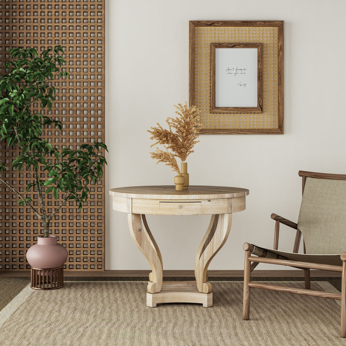 Curved Legs Farmhouse Style Small Size Round Dining Table End Table Side Table Coffee Table For Dinette, - view 3