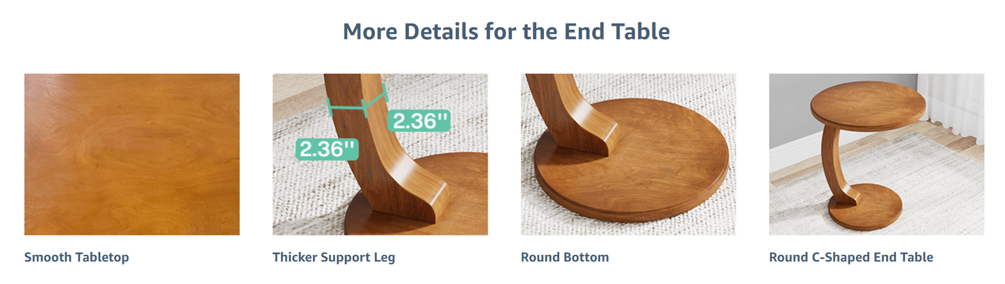 18.9" C-Shaped Round End Table