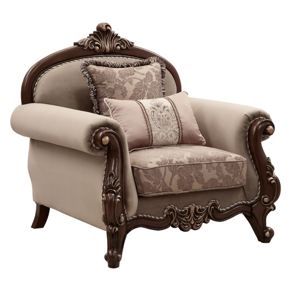 Mehadi - Chair With 2 Pillows - Velvet & Walnut