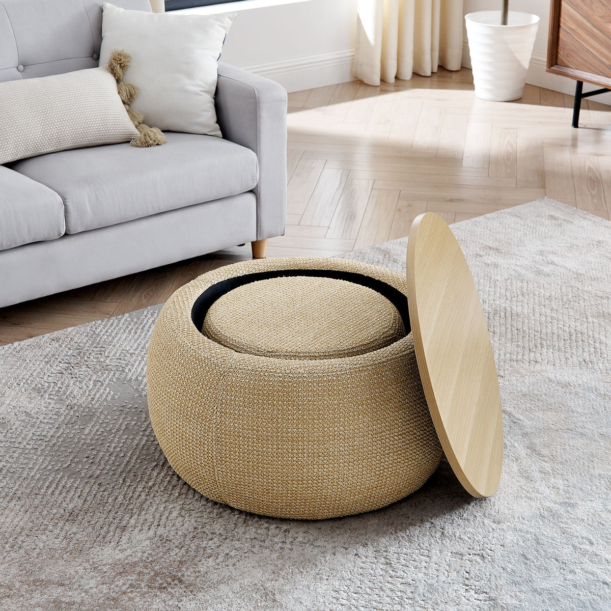 Round Storage Ottoman, 2 In 1 Function, End Table And Ottoman - view 10