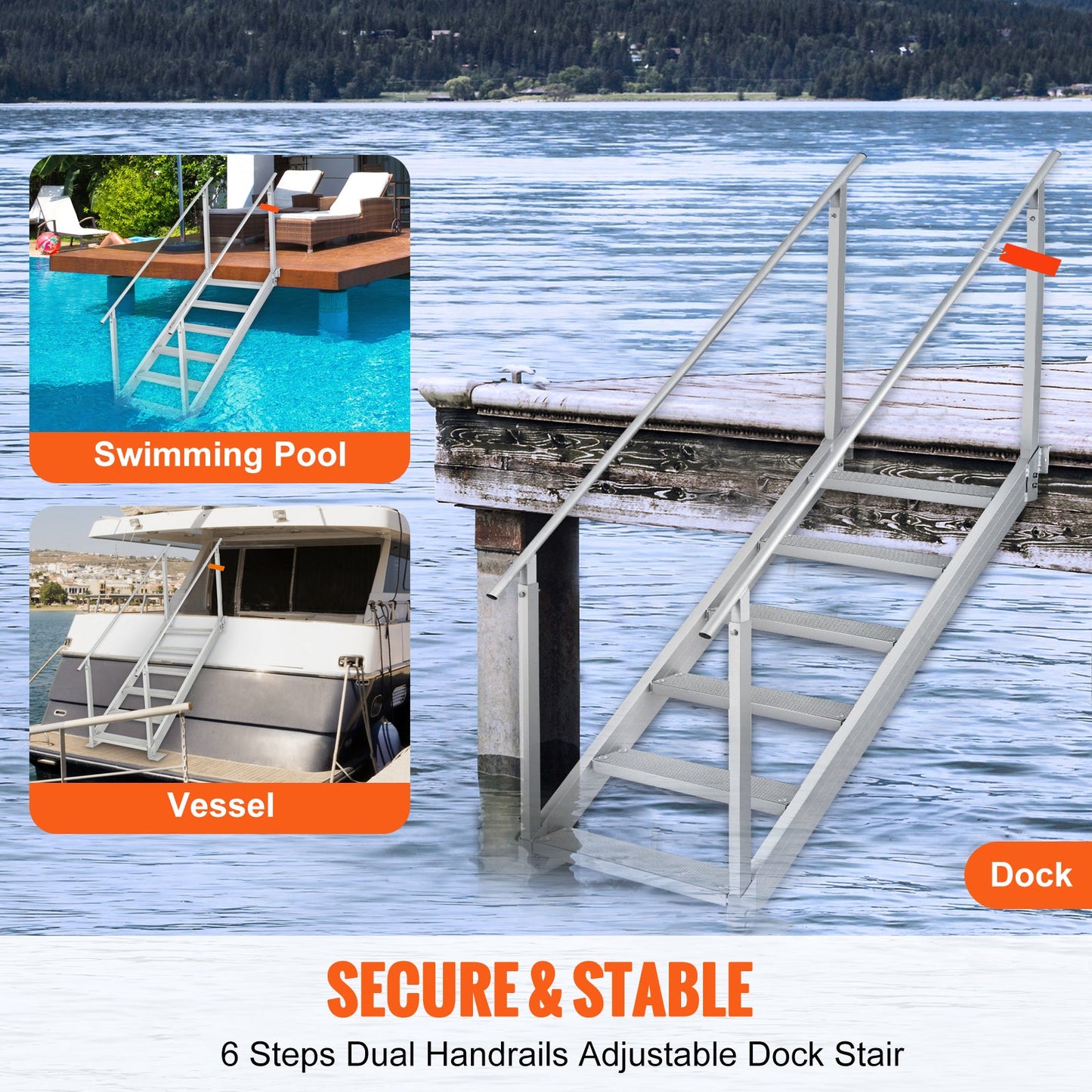 Adjustable Height Dock Ladder - 500 lbs Capacity