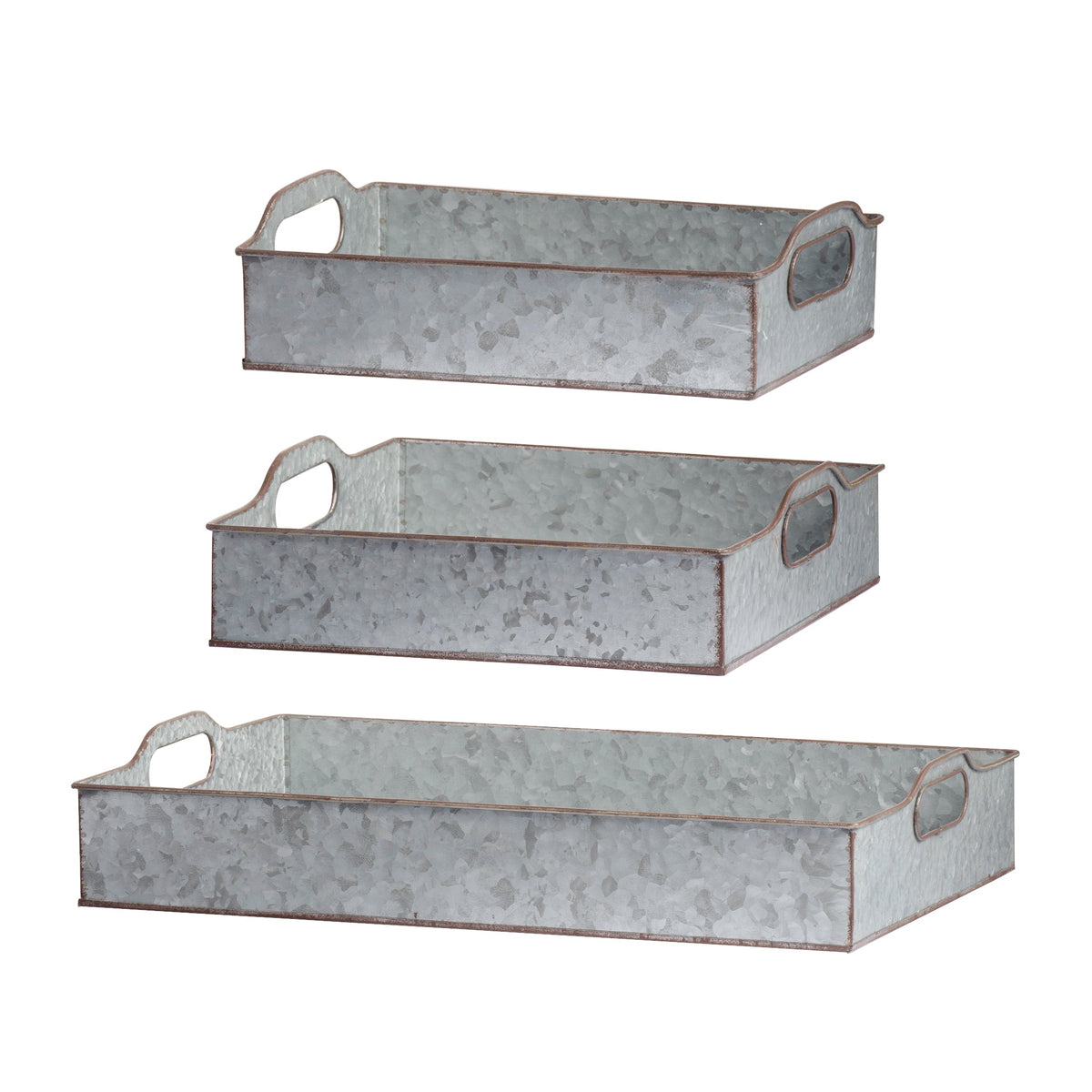Set of 3 Decorative Galvanized Trays