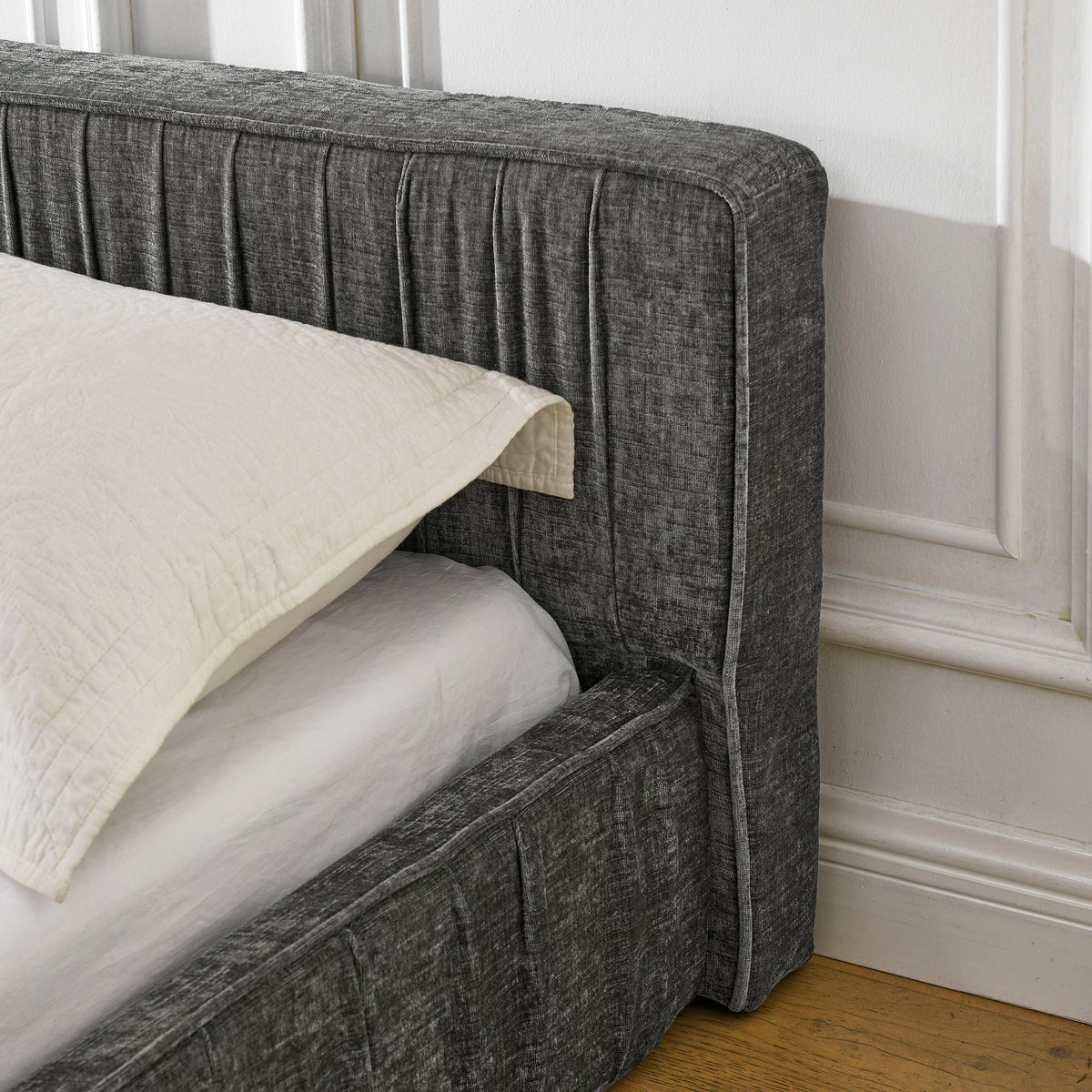 Modern Upholstered Platform Bed Frame With Pleated Design - view 3