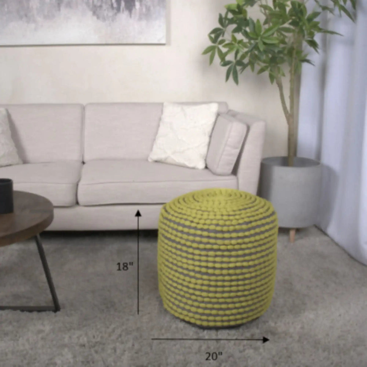 River Handcrafted Cylindrical Pouf in Water Resistant Fabric