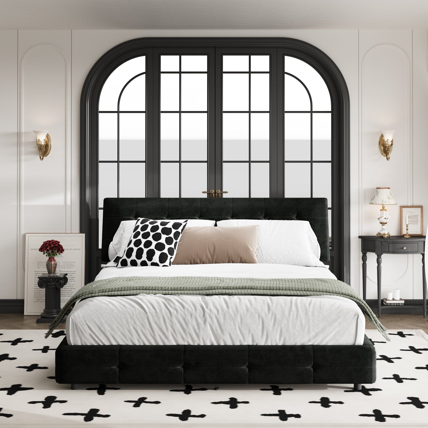 Queen Size Bed Frame with Tufted Headboard