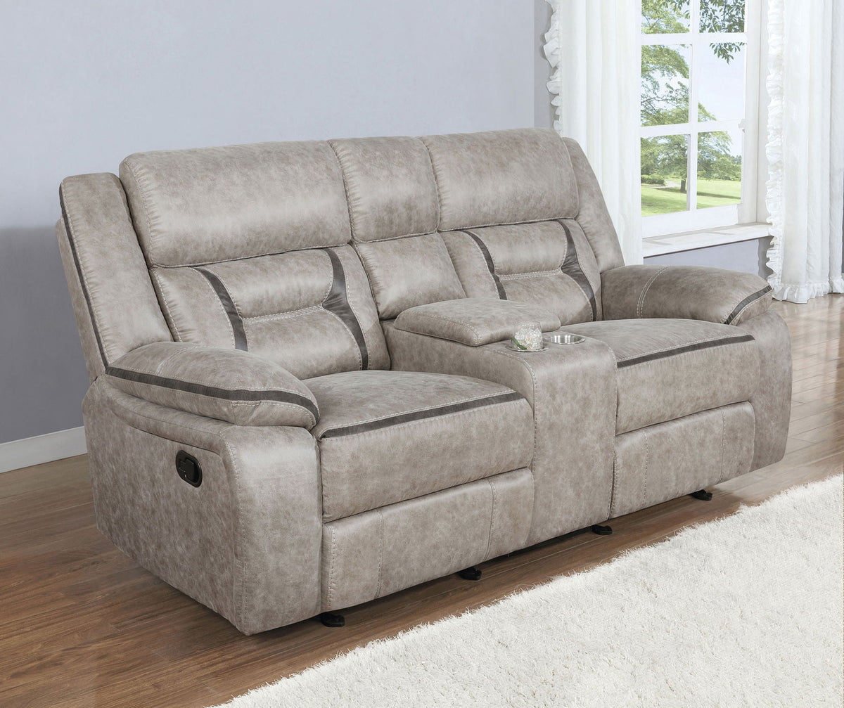 Greer Upholstered Motion Reclining Loveseat Taupe - view 4
