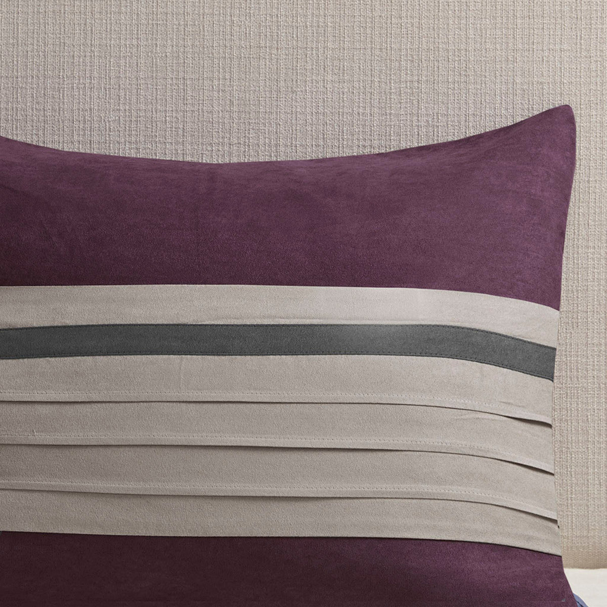 7 PC Pieced Faux Suede Comforter Set Purple King