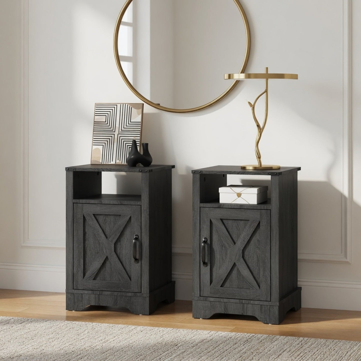 Set of 2, 16" Dark Grey Nightstands