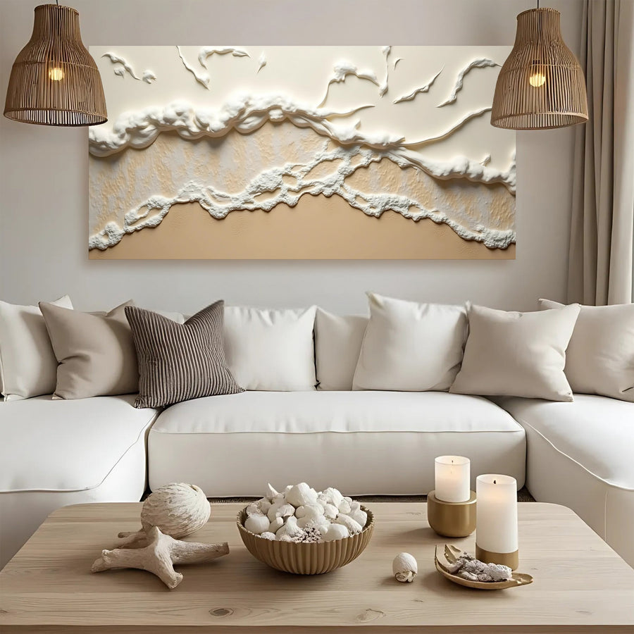 Beige Abstract Ocean Waves Wall Art