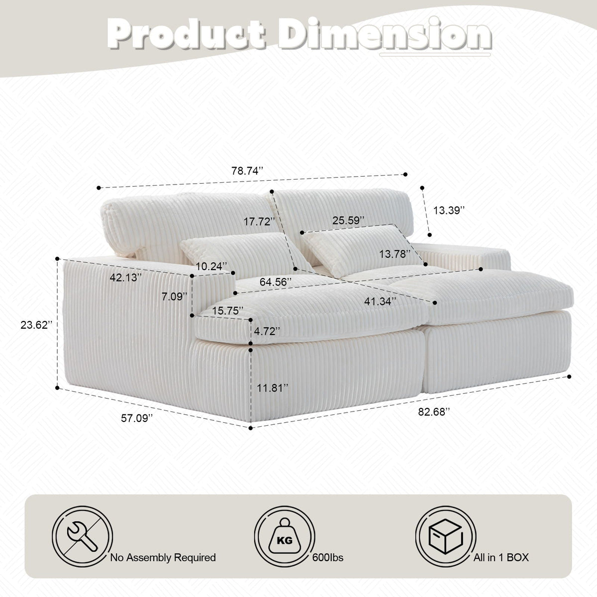 Double Chaise Lounge Chair, Oversized Upholstered Sleeper Cloud Couch - view 9