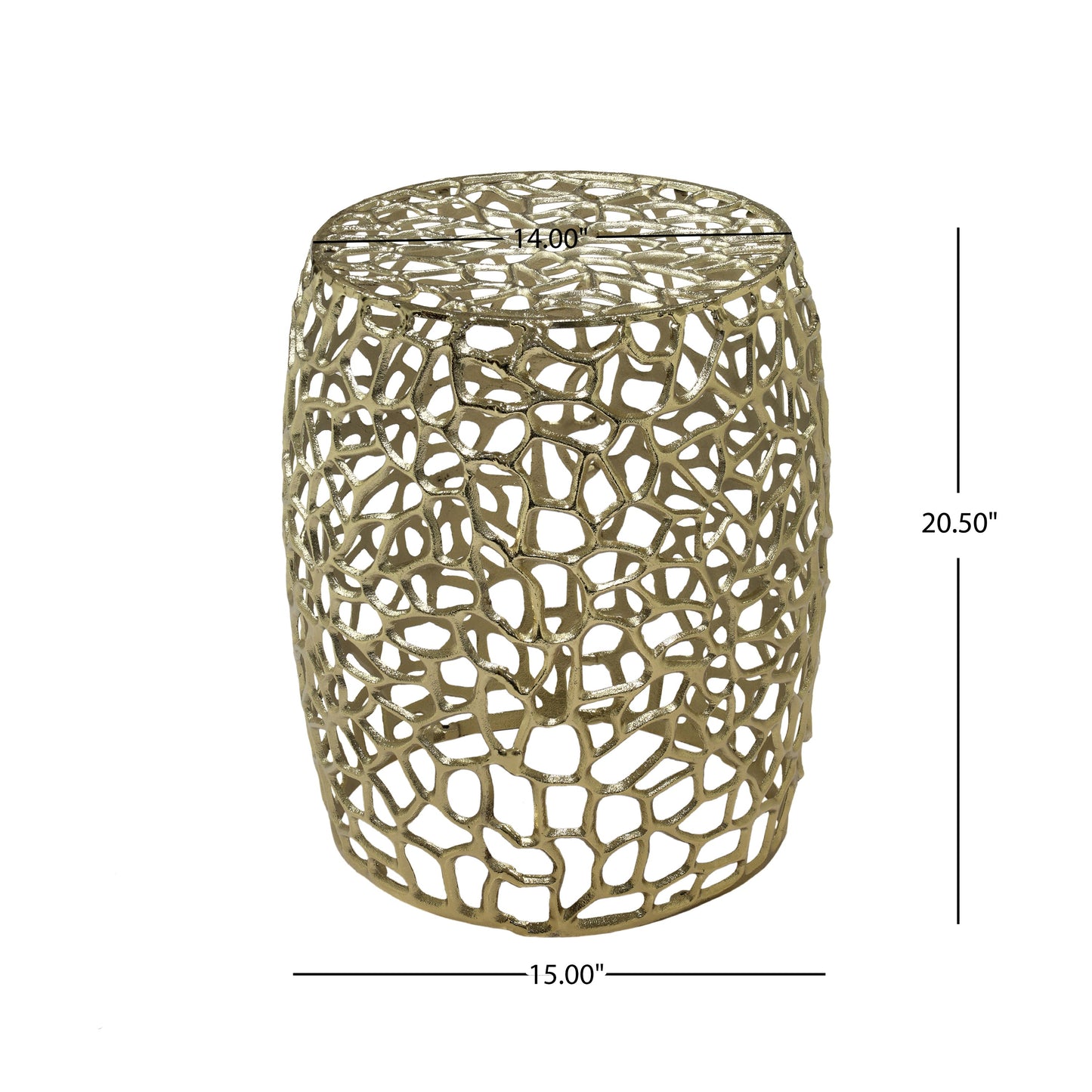 Aluminum Drum End Table with Intricate Design – Gold