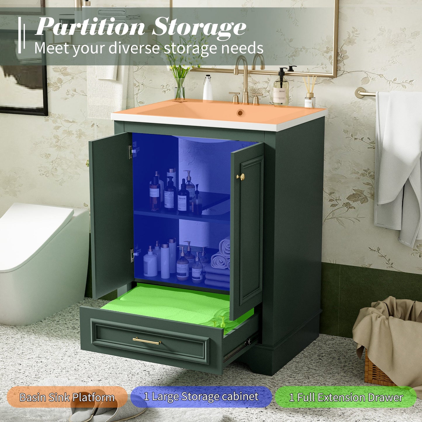 24'' Bathroom Vanity with Ceramic Sink Combo