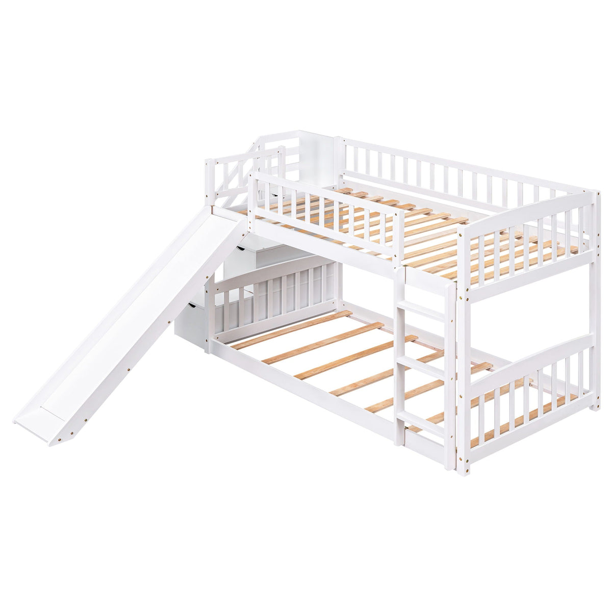Twin Over Twin Stairway Bunk Bed With Two Drawers And Slide - view 3