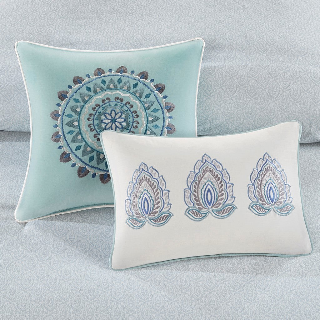 8 Piece Cotton Floral Printed Reversible Comforter Set Blue