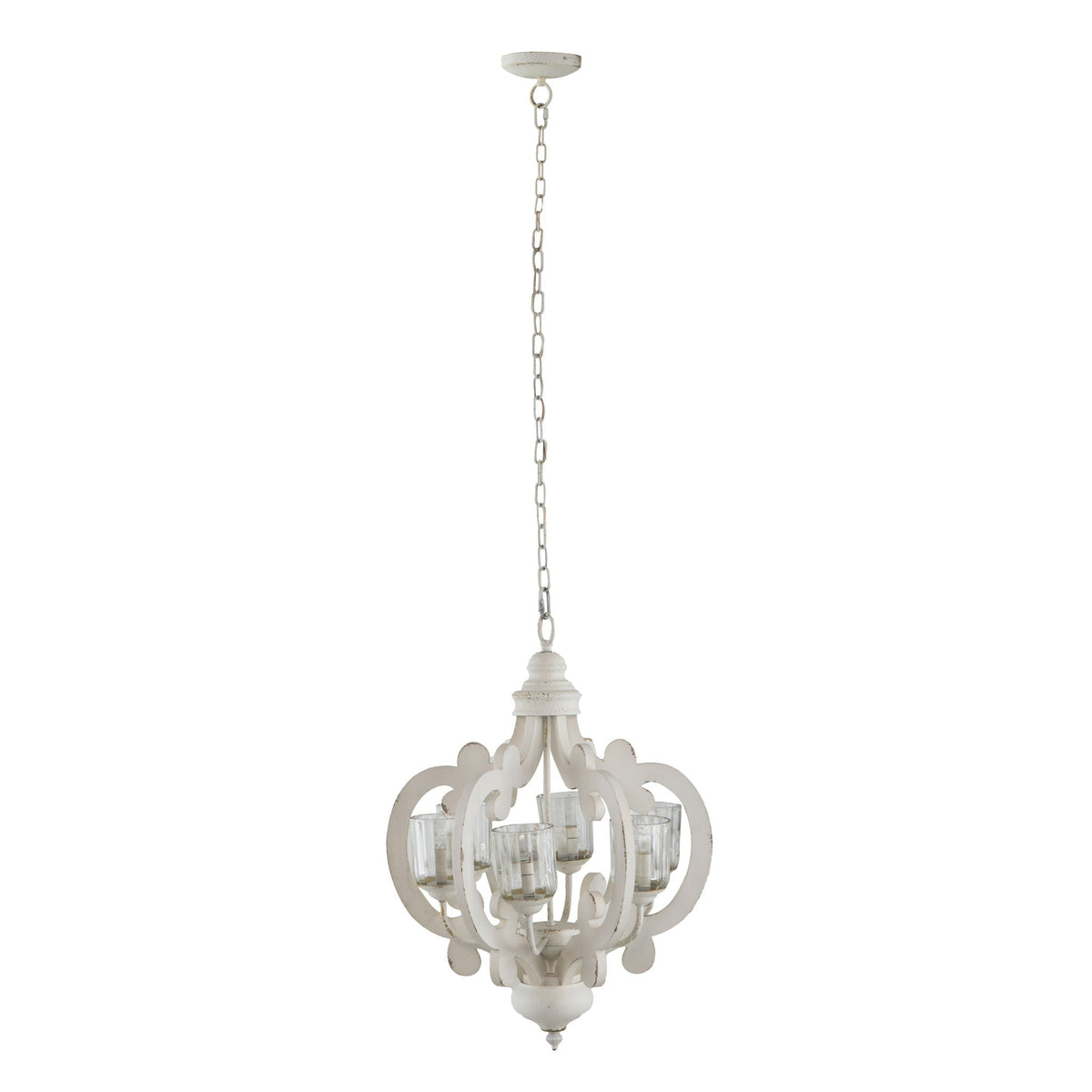 Farmhouse Chandelier, 6 Light Wood Chandelier Pendant Light Fixture With Adjustable Chain For Dining Room - view 8
