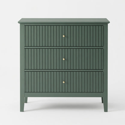 32" Wide Green Fluted 3-Drawer Nightstand
