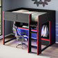 Wood Full Size Gaming Loft Bed with Built-in Desk, Wardrobe, LED and Drawer