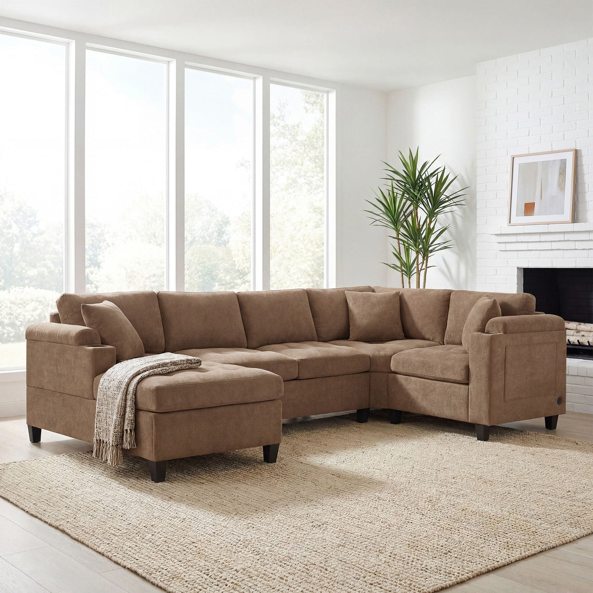 U Shaped Sectional Sofa, Corner Living Room Couch With Built In Cup Holders, Storage, USB Ports - view 8